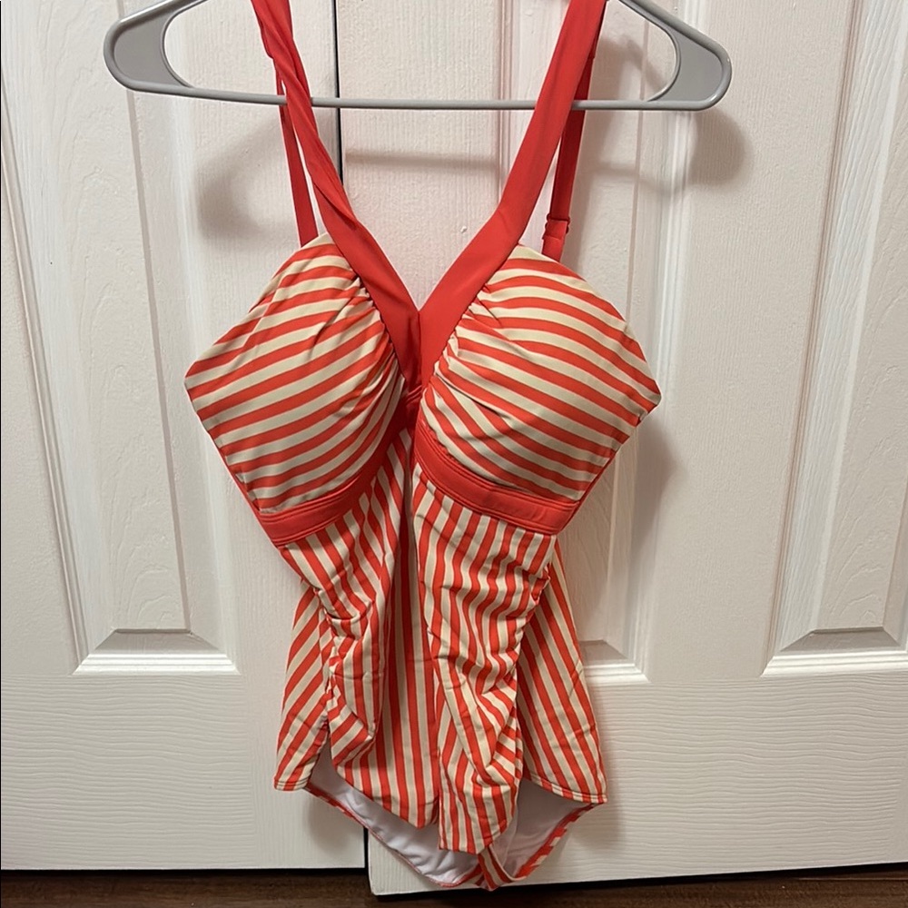 Boden Red and White Vintage-Inspired One-Piece Swimsuit